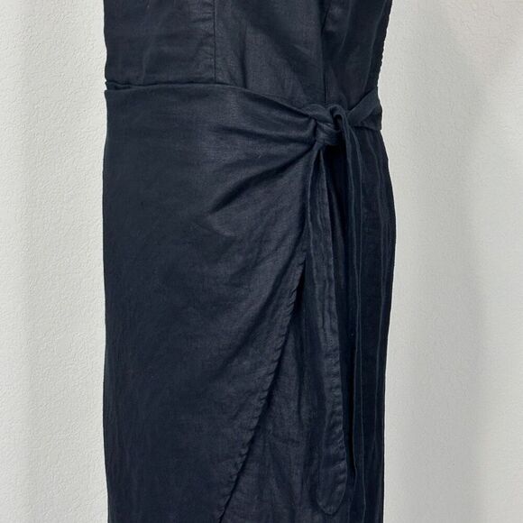 Aritzia Wilfred Saturn Dress Black Organic Linen Wrap Midi 8 Minimalist Classic - Picture 9 of 12